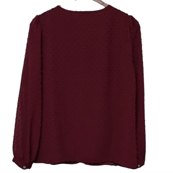 J. Crew Women's V-neck Clip-Dot Burgundy Blouse Size S - Picture 5 of 6